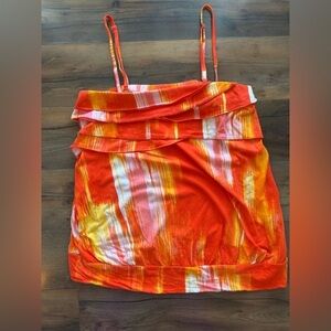 Lane Bryant Orange Watercolor Drape Front Tank Top – Size 16| Cotton Modal Blend